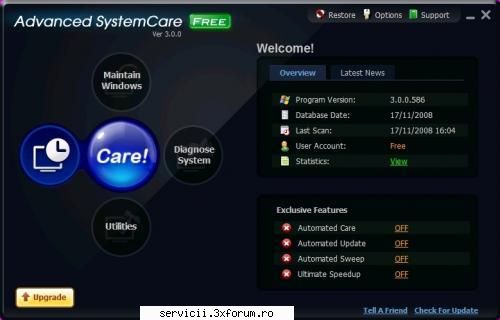 Advanced SystemCare Free 3.3.4 - Descriere: Repara Windows-ul cu un singur - Hardware/Software /Antivirus